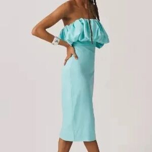 Anthropologie Blue Asymmetrical Ruffled Cocktail Dress